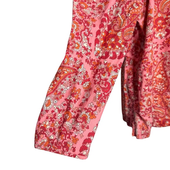 J. Crew Puff Sleeve Top Blouse Oversized Paisley Print Pink Women Size XL Ruffle - Picture 8 of 13